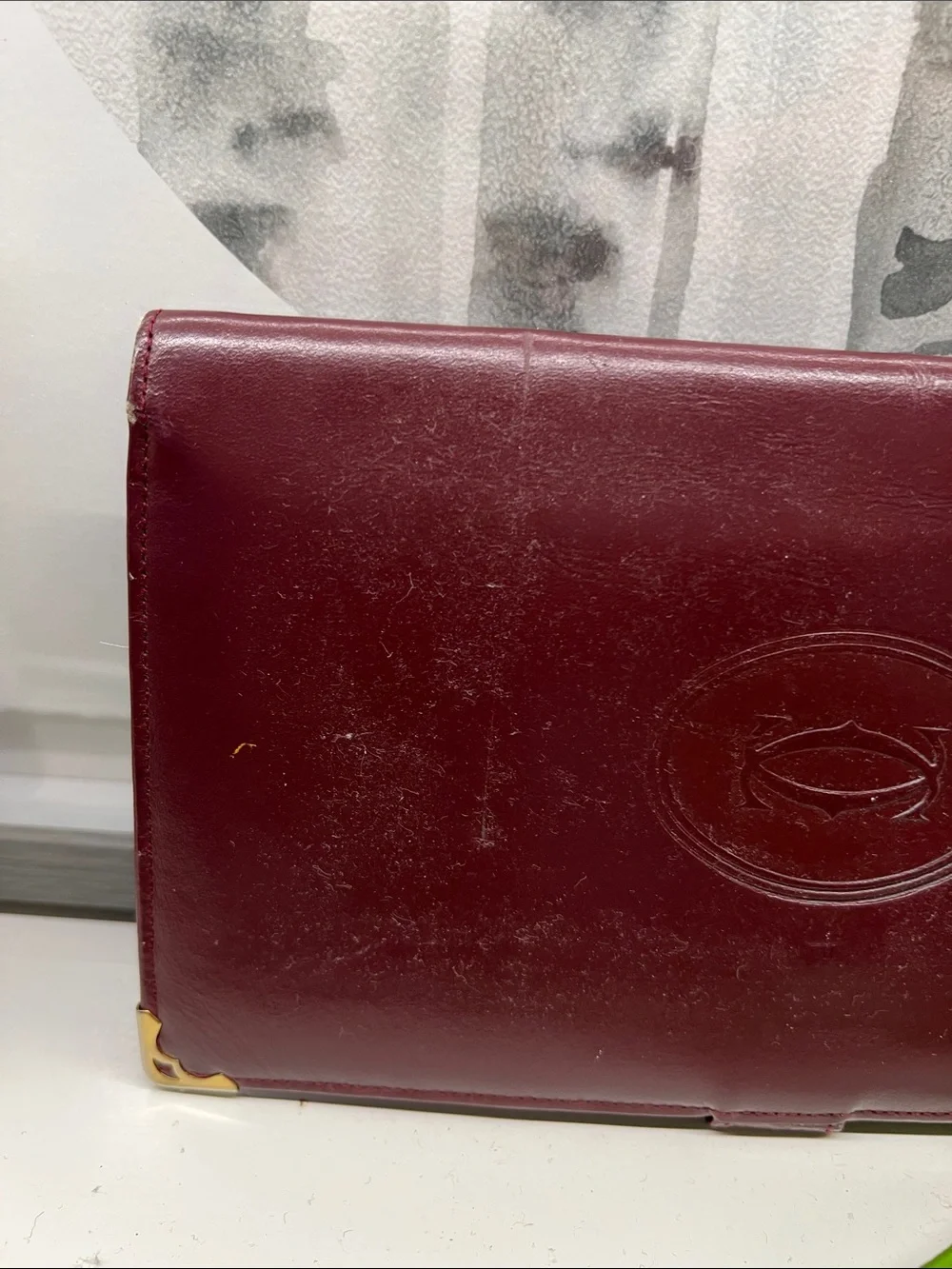 Cartier VINTAGE Burgundy Leather Document Folio with Gold Corners